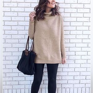 NWT CHICWISH Beige Cozy Ribbed Long Sleeve Turtleneck Knit Pullover Sweater Sz M